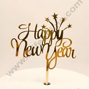 CAKE DECOR™ 5 inch Acrylic Happy New Year with 5 Star Cutout Cake Topper Cake Decoration (SBMT-6020)