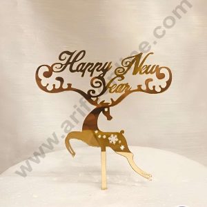 CAKE DECORβ’ 5 inch Acrylic Happy New Year with Reindeer Cutout Cake Topper Cake Decoration (SBMT-6021)