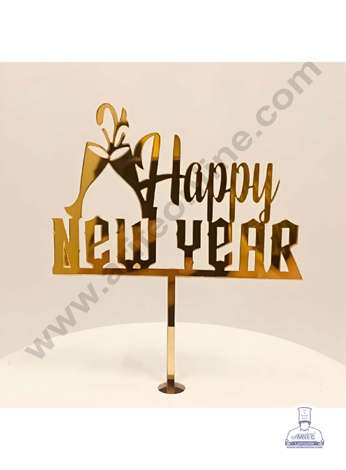 CAKE DECORβ’ 5 inch Acrylic Happy New Year with Cheers Glass Cutout Cake Topper Cake Decoration (SBMT-6022)