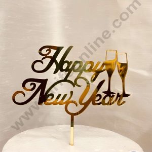 CAKE DECOR™ 5 inch Acrylic Simple Happy New Year with Cheers Glass Cutout Cake Topper Cake Decoration (SBMT-6023)