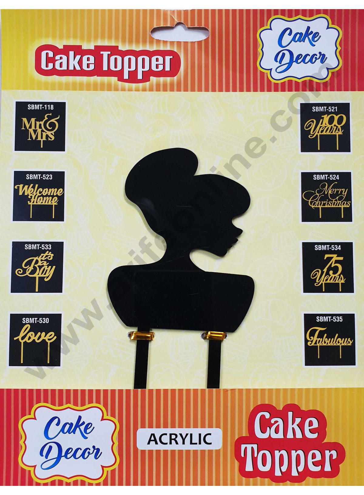 Cake Decor Mirror Finshing Acrylic Cake Topper Black Lady Face