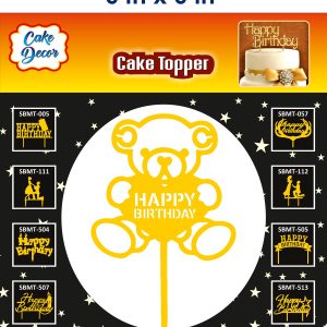 Cake Decor 6 inch Mirror Finshing Acrylic Cake Topper Happy Birthday with Teddy