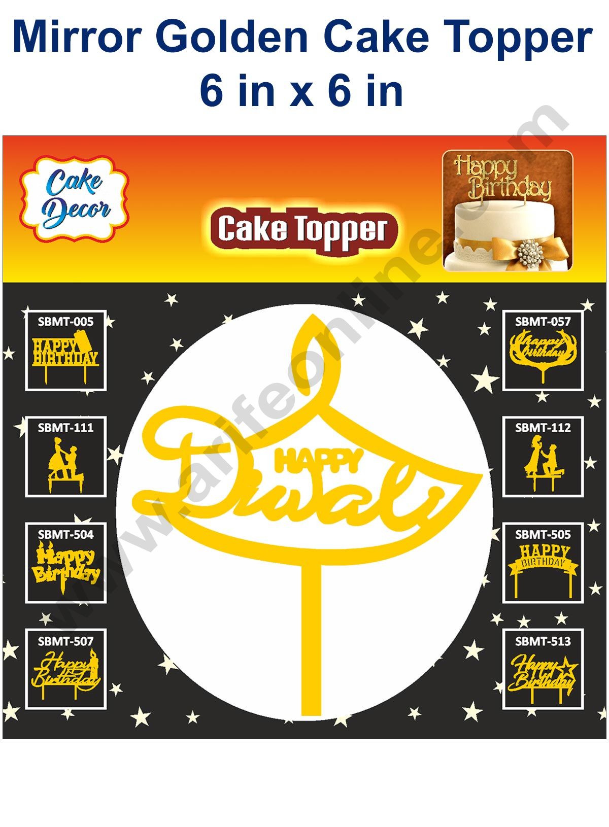 Cake Decor 6 inch Mirror Finshing Acrylic Cake Topper Happy Diwali