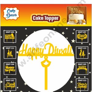 Cake Decor 6 inch Mirror Finshing Acrylic Cake Topper Happy Diwali With Diya