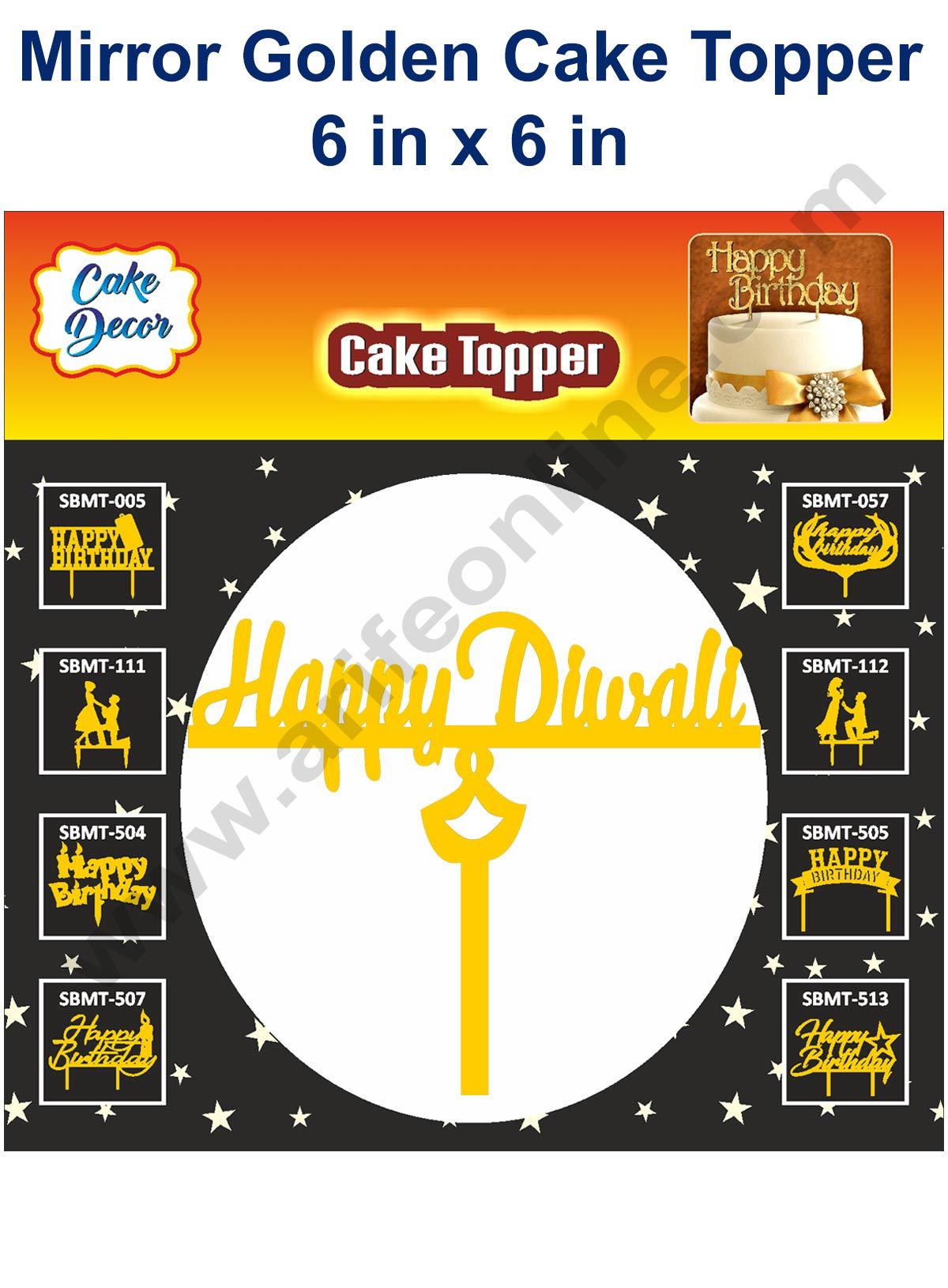Cake Decor 6 inch Mirror Finshing Acrylic Cake Topper Happy Diwali With Diya