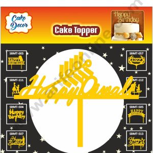 Cake Decor 6 inch Mirror Finshing Acrylic Cake Topper Happy Diwali With Pataka