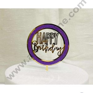 CAKE DECOR™ 5 inch Acrylic Happy Birthday with Purple Glitter Round Frame Cake Topper Cake Decoration Dessert Decoration (SBMT-G-4001)