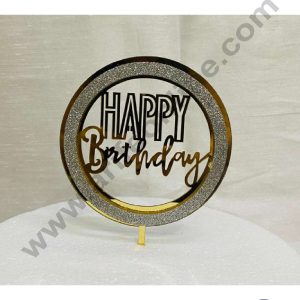 CAKE DECOR™ 5 inch Acrylic Happy Birthday with Silver Glitter Round Frame Cake Topper Cake Decoration Dessert Decoration (SBMT-G-4005)