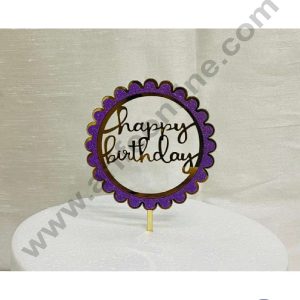 CAKE DECOR™ 5 inch Acrylic Happy Birthday with Purple Glitter Frill Round Frame Cake Topper Cake Decoration Dessert Decoration (SBMT-G-4007)