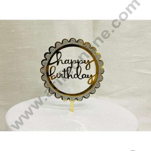 CAKE DECOR™ 5 inch Acrylic Happy Birthday with Silver Glitter Frill Round Frame Cake Topper Cake Decoration Dessert Decoration (SBMT-G-4011)