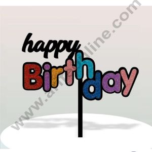CAKE DECOR™ 5 inch Black Acrylic Happy Birthday with MultiColor Glitter Cake Topper Cake Decoration Dessert Decoration (SBMT-G-4016-B)