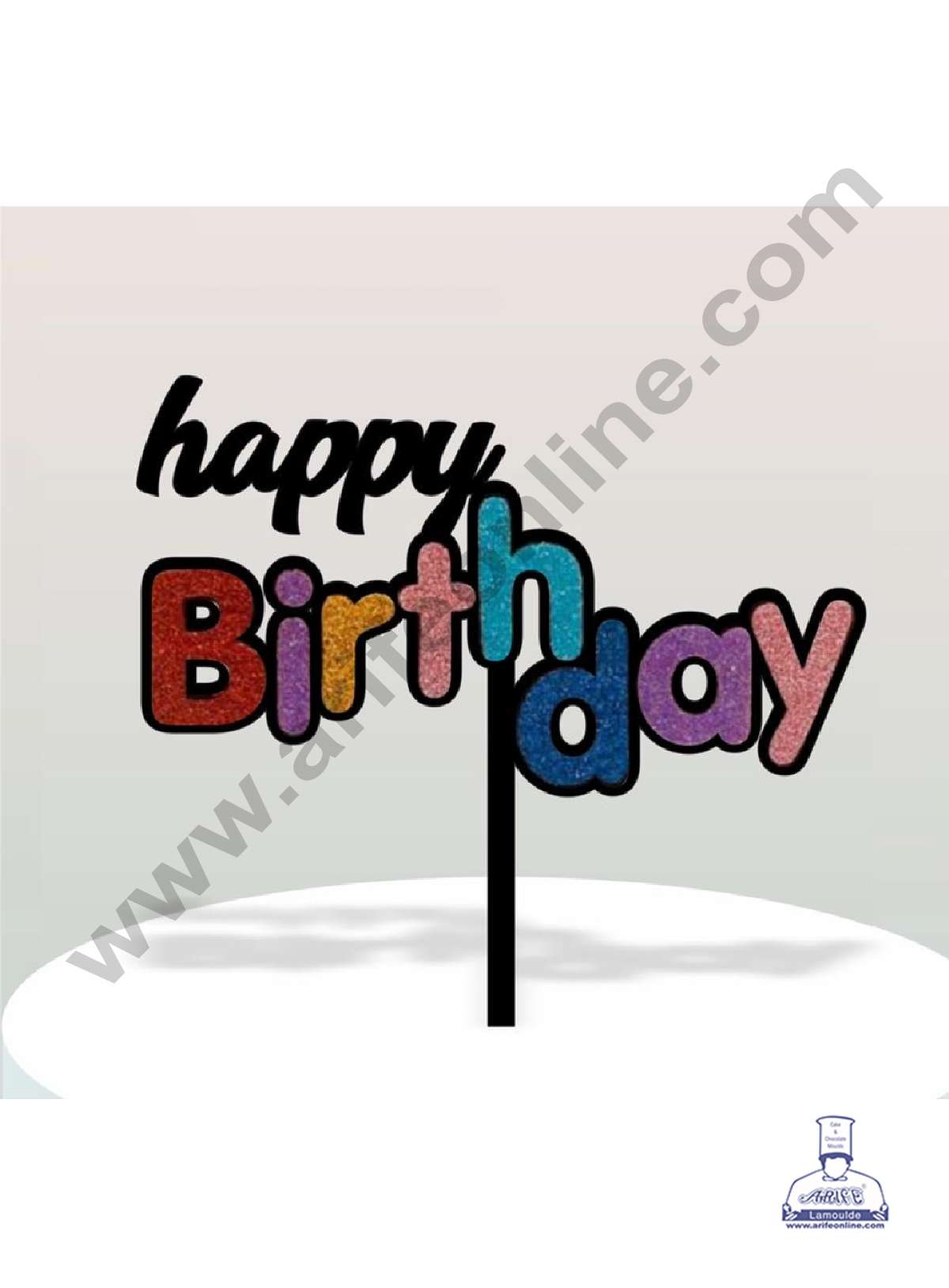 CAKE DECOR™ 5 inch Black Acrylic Happy Birthday with MultiColor Glitter Cake Topper Cake Decoration Dessert Decoration (SBMT-G-4016-B)