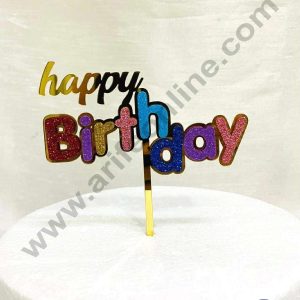 CAKE DECOR™ 5 inch Acrylic Happy Birthday with MultiColor Glitter Cake Topper Cake Decoration Dessert Decoration (SBMT-G-4016-G)