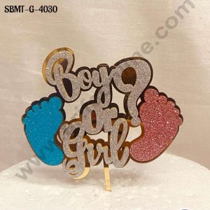 CAKE DECOR™ 5 inch Acrylic Glitter Boy Or Girl with Foot Print Cake Topper (SBMT-G-4030)