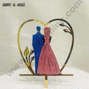 CAKE DECOR™ 5 inch Acrylic Pink & Blue Glitter Couple Cutout Cake Topper (SBMT-G-4032)
