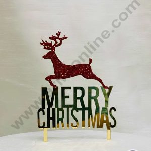 CAKE DECOR™ 5 inch Glitter Acrylic Merry Christmas Red Reindeer Cake Topper Cake Decoration (SBMT-G-6051)