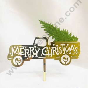 CAKE DECOR™ 5 inch Glitter Acrylic Merry Christmas Car With Tree Cake Topper Cake Decoration (SBMT-G-6053)