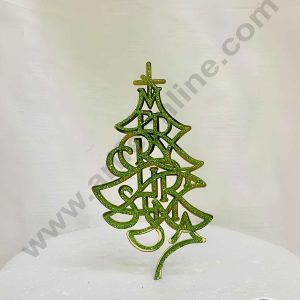 CAKE DECOR™ 5 inch Glitter Acrylic Green Merry Christmas Tree Shape Cake Topper Cake Decoration (SBMT-G-6054)