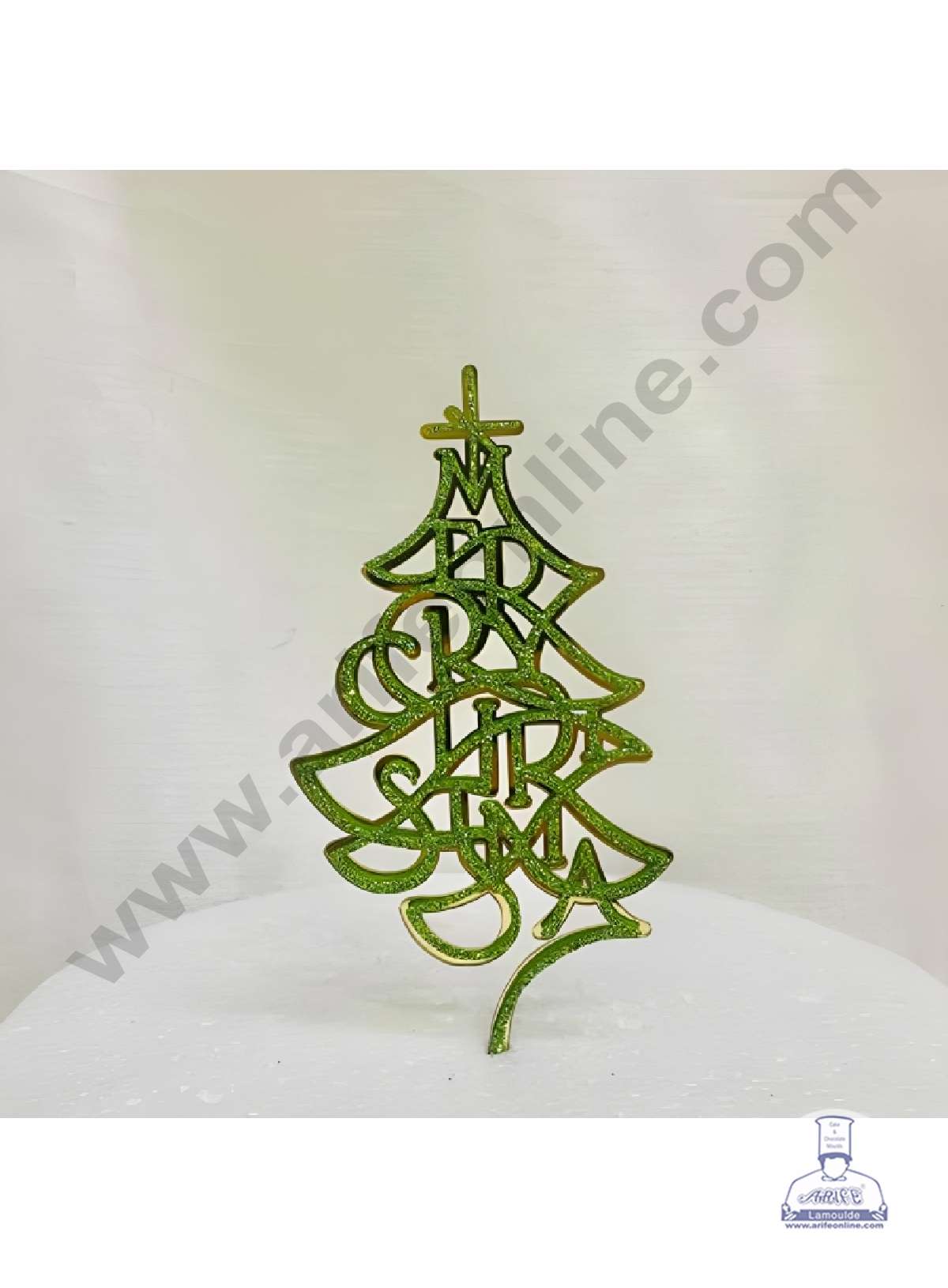 CAKE DECOR™ 5 inch Glitter Acrylic Green Merry Christmas Tree Shape Cake Topper Cake Decoration (SBMT-G-6054)