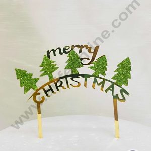CAKE DECOR™ 5 inch Acrylic Merry Christmas with Glitter Christmas Tree Cake Topper Cake Decoration (SBMT-G-6056)