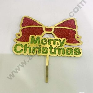 CAKE DECOR™ 5 inch Acrylic Glitter Merry Christmas with Bow Cake Topper Cake Decoration (SBMT-G-6060)
