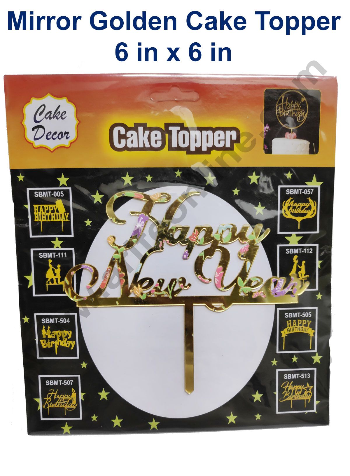 Cake Decor 6 inch Mirror with Printed Finshing Acrylic Cake Topper Happy New Year