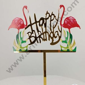 CAKE DECOR™ 5 inch Imported Acrylic Happy Birthday Flamingo Theme Cake Topper Cake Decoration Dessert Decoration (SBMT-IMP-014)