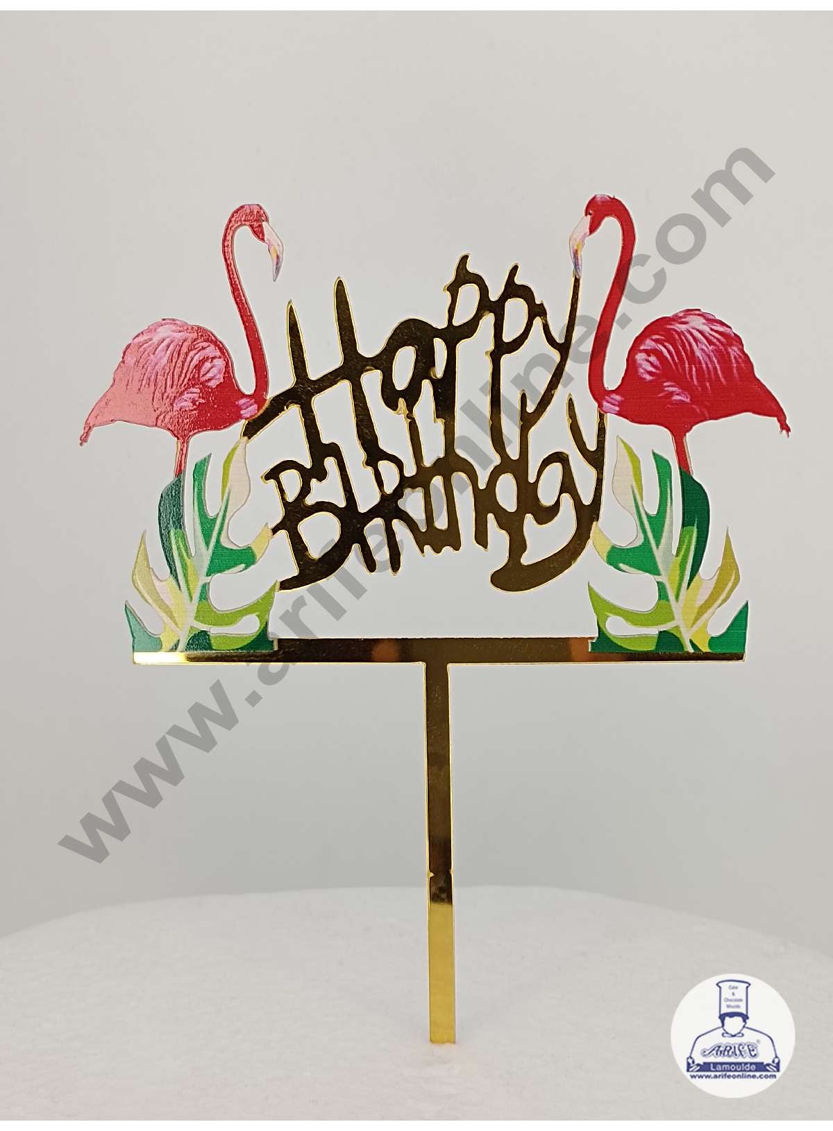 CAKE DECOR™ 5 inch Imported Acrylic Happy Birthday Flamingo Theme Cake Topper Cake Decoration Dessert Decoration (SBMT-IMP-014)
