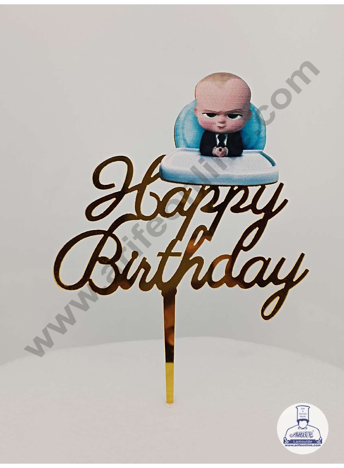 CAKE DECOR™ 5 inch Imported Acrylic Happy Birthday Baby Boss Theme Cake Topper Cake Decoration Dessert Decoration (SBMT-IMP-015)