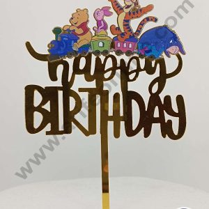 CAKE DECOR™ 5 inch Imported Acrylic Happy Birthday Winnie The Pooh & Friends Theme Cake Topper Cake Decoration Dessert Decoration (SBMT-IMP-016)