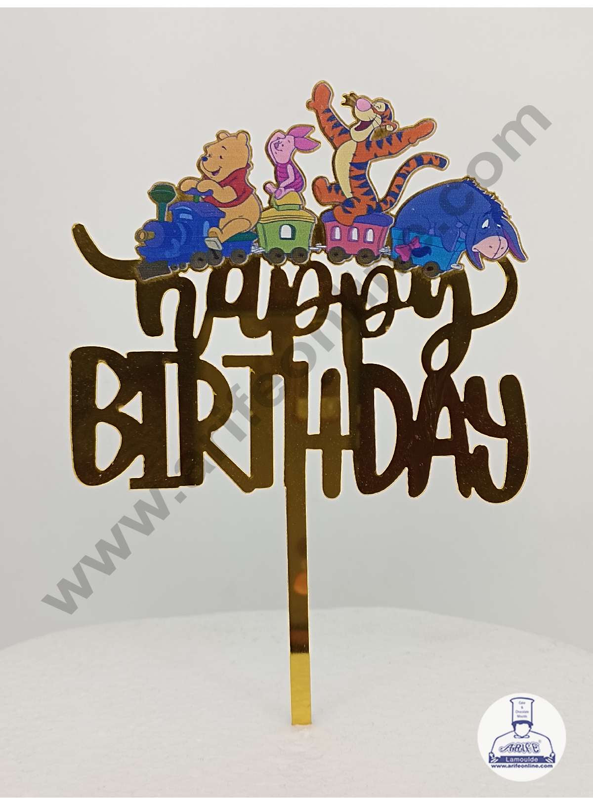 CAKE DECOR™ 5 inch Imported Acrylic Happy Birthday Winnie The Pooh & Friends Theme Cake Topper Cake Decoration Dessert Decoration (SBMT-IMP-016)