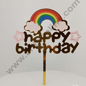 CAKE DECOR™ 5 inch Imported Acrylic Happy Birthday Rainbow, Cloud & Stars Theme Cake Topper Cake Decoration Dessert Decoration (SBMT-IMP-017)