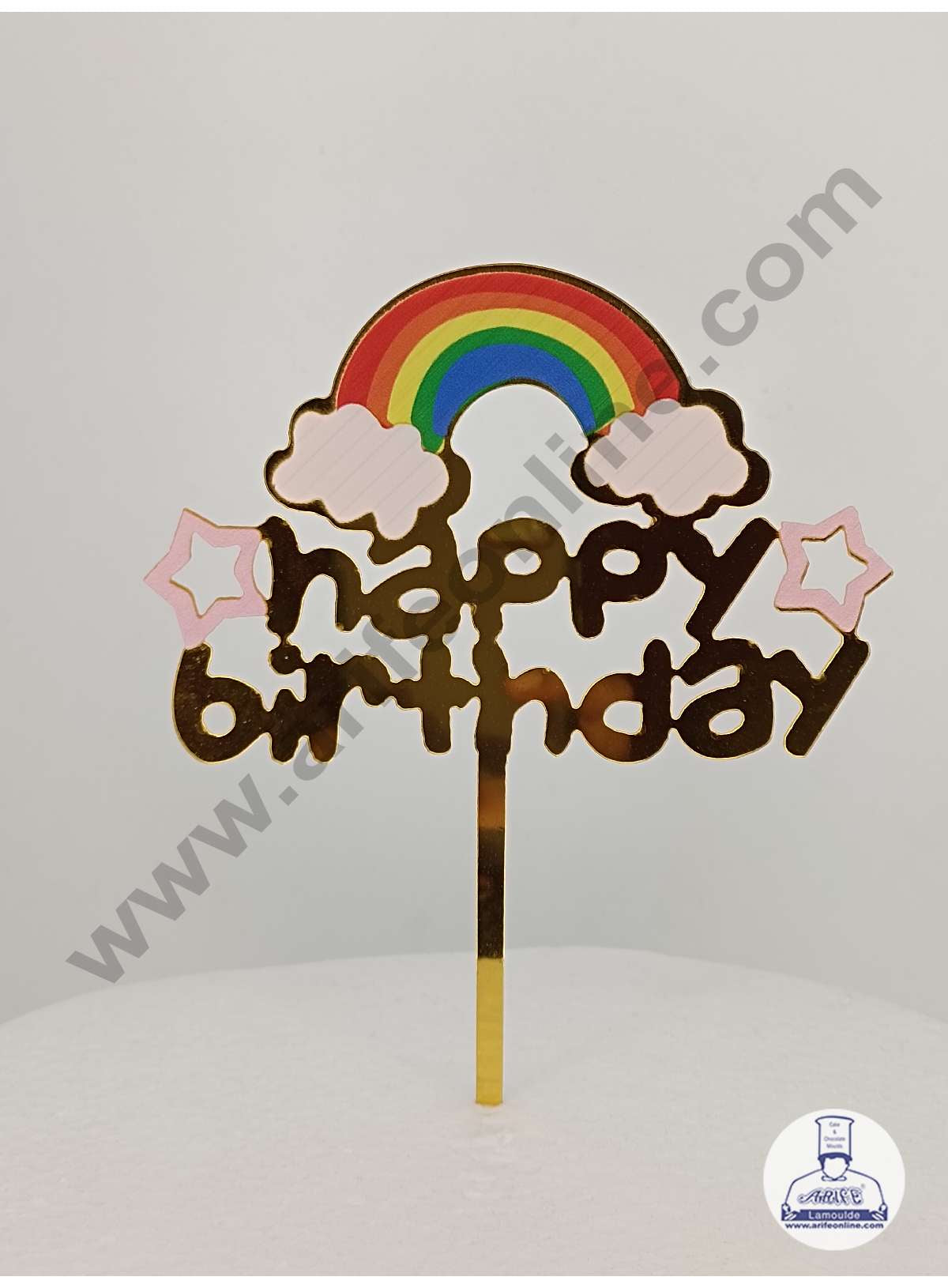 CAKE DECOR™ 5 inch Imported Acrylic Happy Birthday Rainbow, Cloud & Stars Theme Cake Topper Cake Decoration Dessert Decoration (SBMT-IMP-017)
