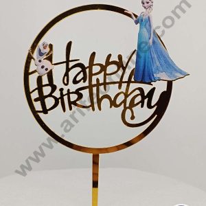 CAKE DECOR™ 5 inch Imported Acrylic Happy Birthday Frozen Theme Cake Topper Cake Decoration Dessert Decoration (SBMT-IMP-021)