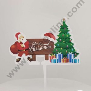 CAKE DECOR™ 5 inch Imported Acrylic Merry Christmas Santa Claus, X-Mas Tree, Gifts Cake Topper Cake Decoration Dessert Decoration (SBMT-IMP-022)