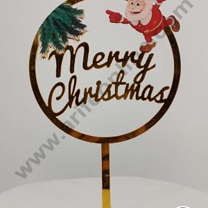 CAKE DECOR™ 5 inch Imported Acrylic Merry Christmas Santa Claus Round Frame Cake Topper Cake Decoration Dessert Decoration (SBMT-IMP-024)