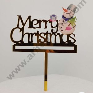 CAKE DECOR™ 5 inch Imported Acrylic Merry Christmas Snow Man with Gift & X-Mas Tree Cake Topper Cake Decoration Dessert Decoration (SBMT-IMP-025)