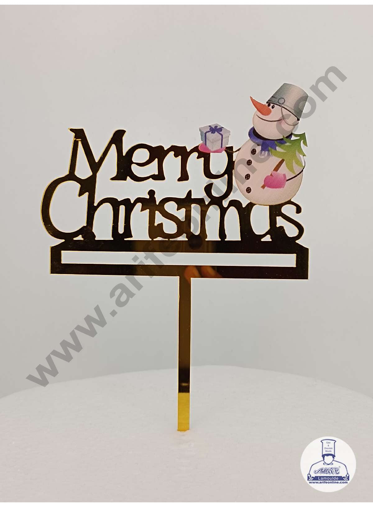 CAKE DECOR™ 5 inch Imported Acrylic Merry Christmas Snow Man with Gift & X-Mas Tree Cake Topper Cake Decoration Dessert Decoration (SBMT-IMP-025)