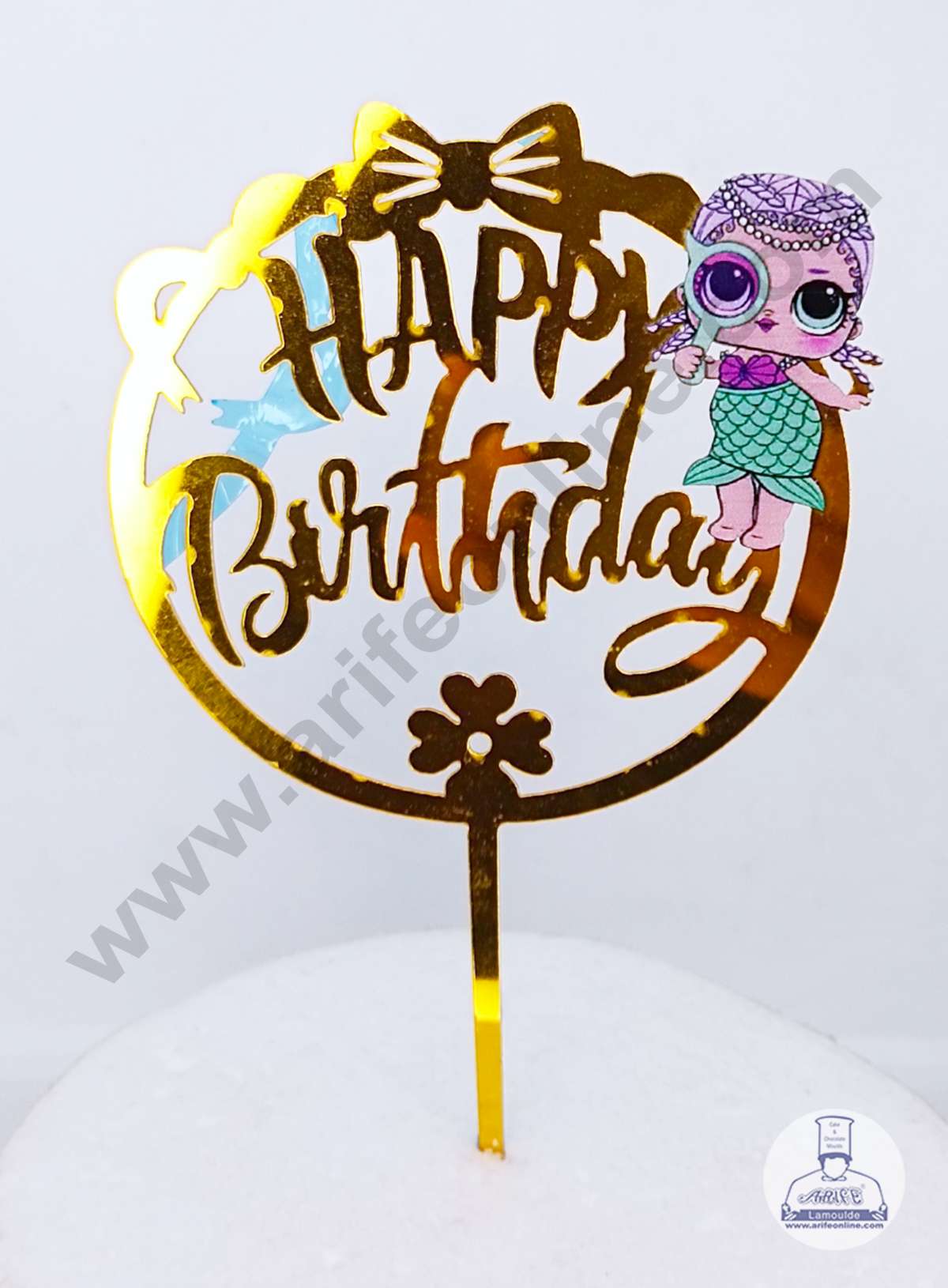 CAKE DECOR™ 5 inch Imported Acrylic Happy Birthday Baby Doll Theme Cake Topper - Mermaid Dress (SBMT-IMP-026)