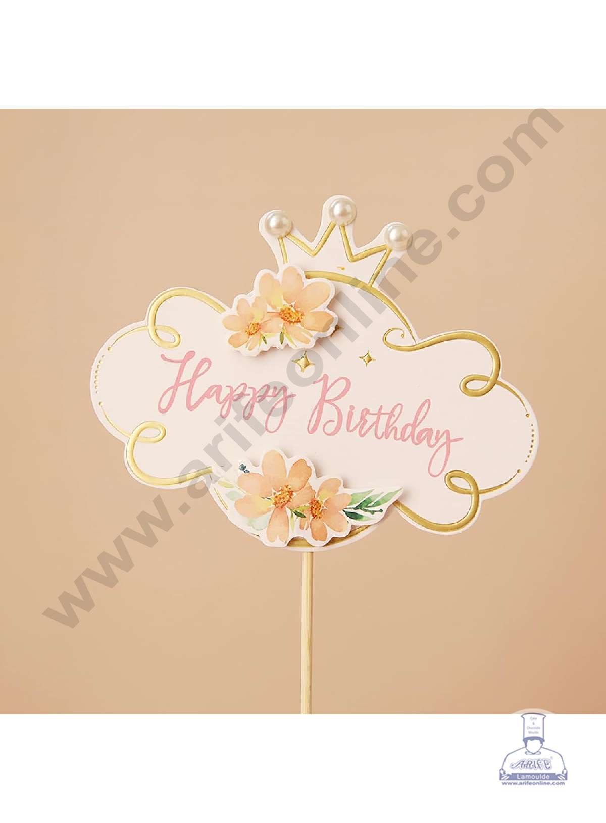 CAKE DECORβ’ 5 Inch Imported Printed Cake and Cupcake Topper - Happy Birthday Floral Crown (SBMT-IMP-032)