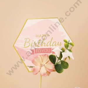 CAKE DECOR™ 5 Inch Imported Printed Cake and Cupcake Topper - Happy Birthday Floral Hexagon (SBMT-IMP-033)