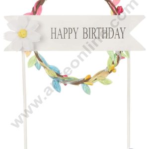 CAKE DECOR™ 5 Inch Imported Cake and Cupcake Topper - Happy Birthday Multicolor Wreath | Round Garland with Led Lights (SBMT-IMP-037-Multi)