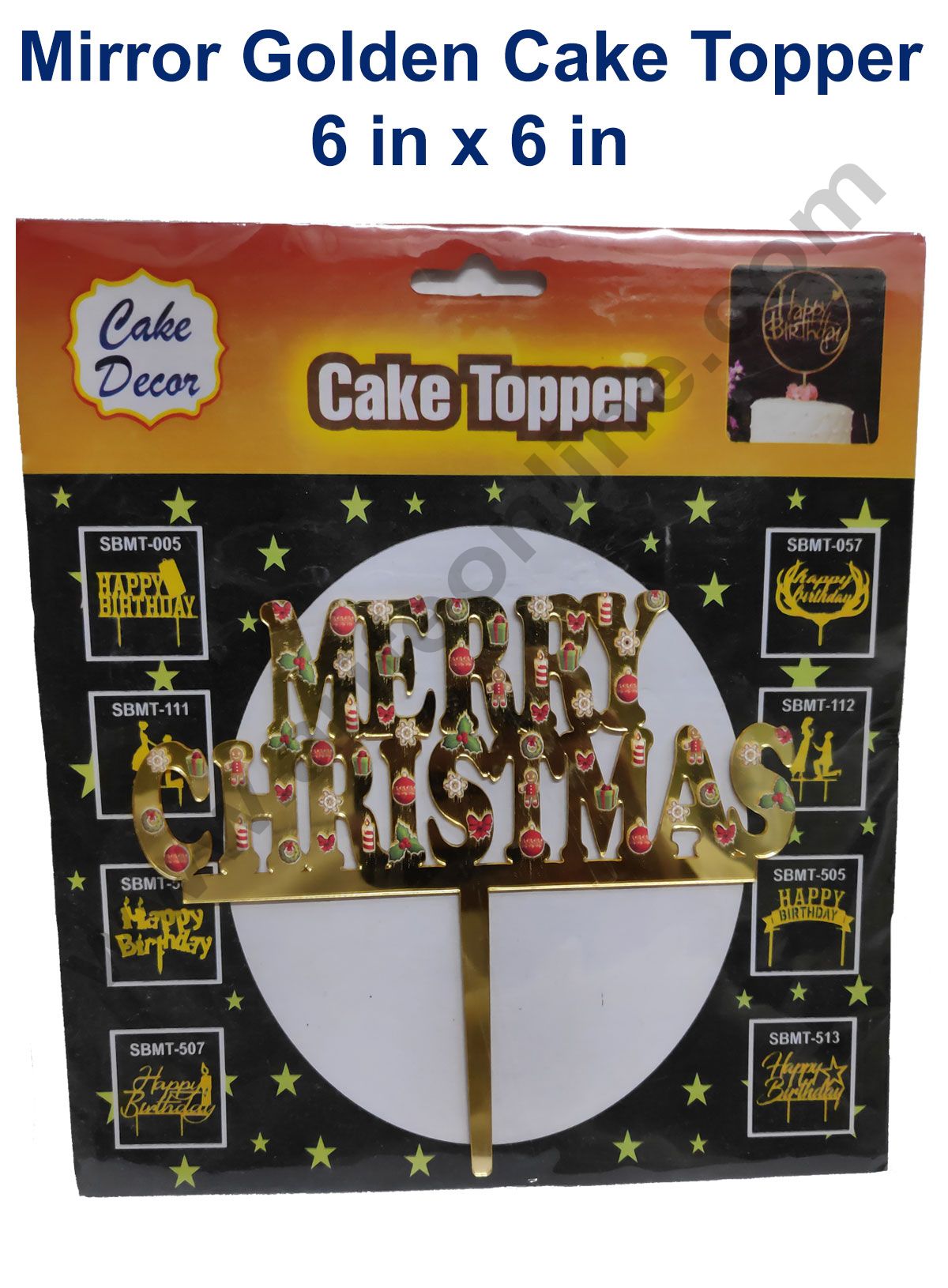 Cake Decor 6 inch Mirror with Printed Finshing Acrylic Cake Topper Merry Christmas