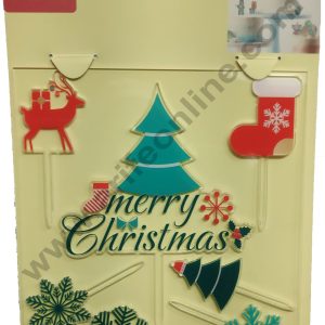 Cake Decor Mirror with Printed Finshing Acrylic Cake Topper Merry Christmas 1 Cake & 6 Cupcake Topper Set