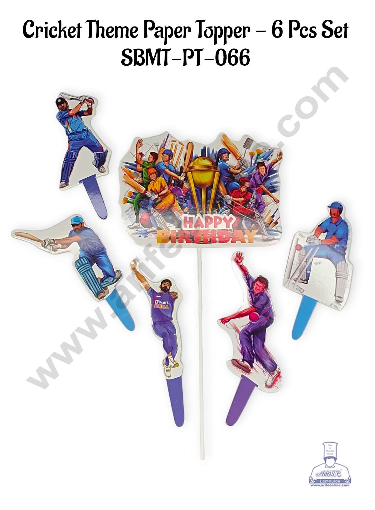 Cake Decor™ 6 pcs Happy Birthday Cricket Theme Paper Topper For Cake And Cupcake SBMT-PT-066