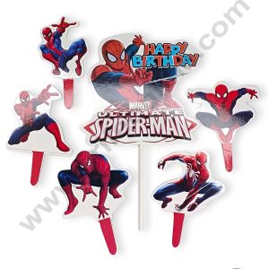 Cake Decor™ 6 pcs Happy Birthday Spiderman Theme Paper Topper For Cake And Cupcake SBMT-PT-078