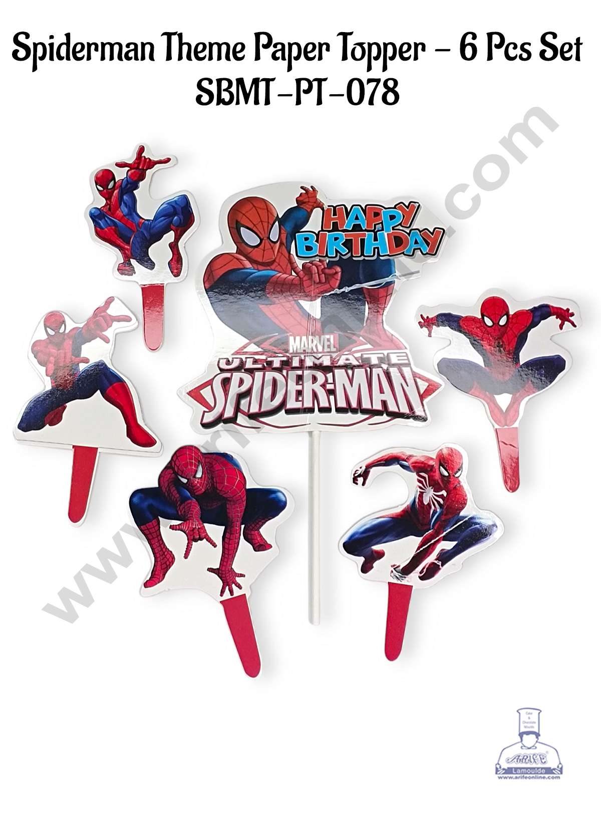 Cake Decor™ 6 pcs Happy Birthday Spiderman Theme Paper Topper For Cake And Cupcake SBMT-PT-078