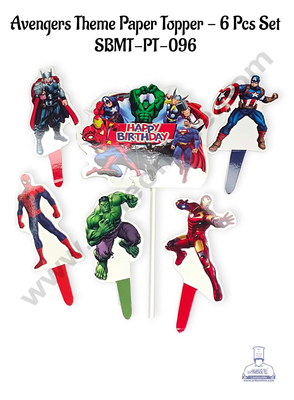 CAKE DECOR™ 6 pcs Happy Birthday Avengers Theme Paper Topper For Cake And Cupcake (SBMT-PT-096)