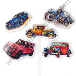CAKE DECOR™ 5 pcs Happy Birthday Cars Theme Paper Topper For Cake And Cupcake (SBMT-PT-098)