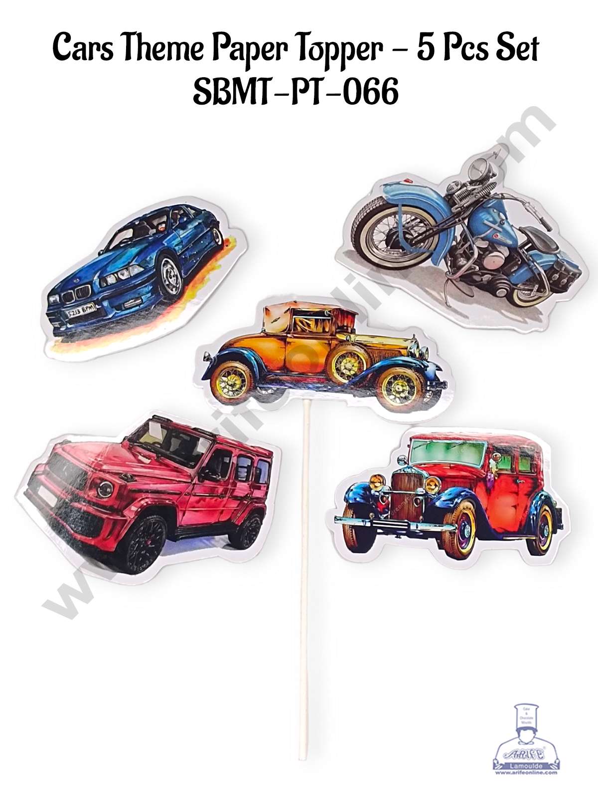 CAKE DECOR™ 5 pcs Happy Birthday Cars Theme Paper Topper For Cake And Cupcake (SBMT-PT-098)